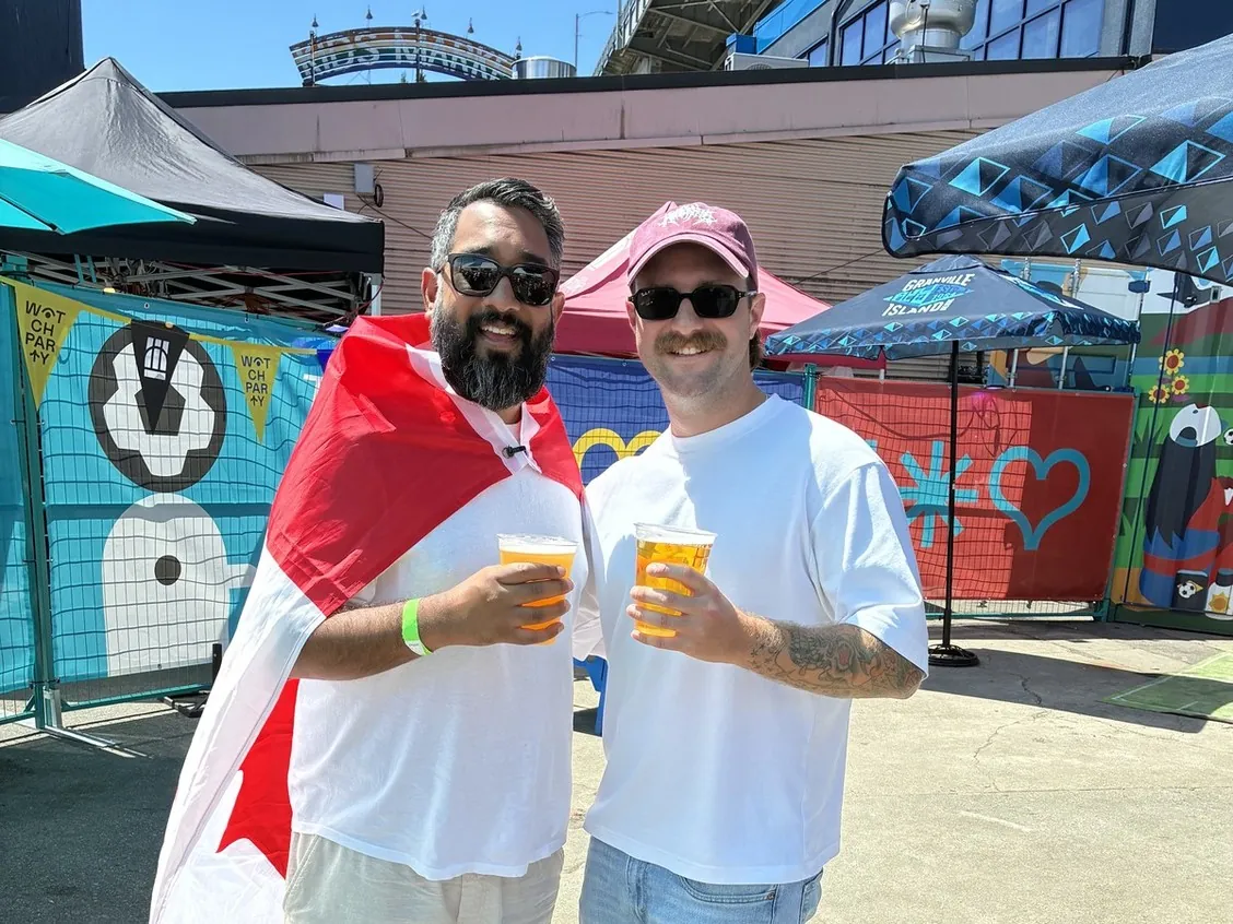 Kabir Sood (left) and Trevor Bergunder (right) have been making the fan fest rounds and loved the Granville island vibes — and the win