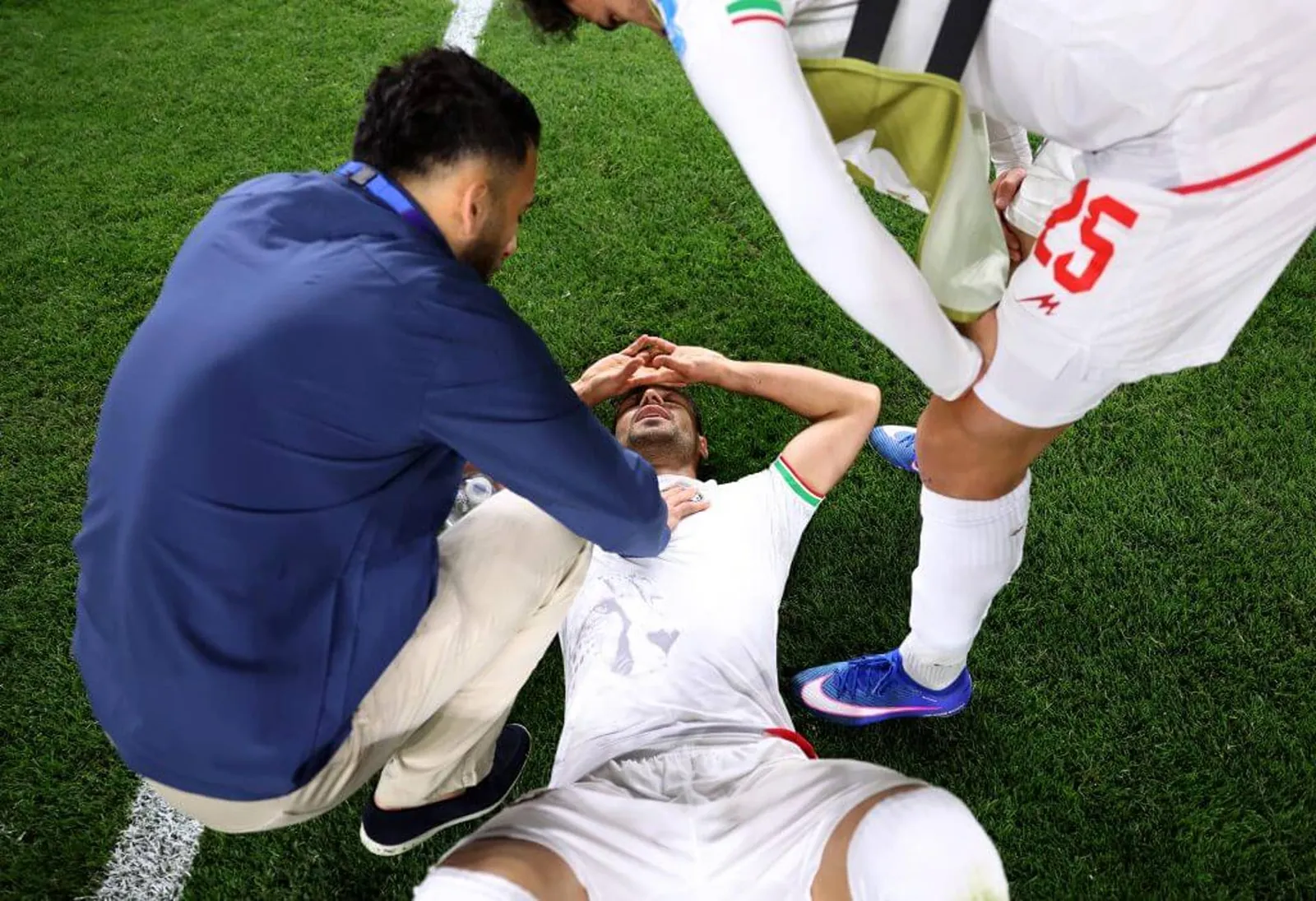 Shoja Khalilzadeh shows his dismay after Iran's crucial late winner against Egypt is ruled out for offside