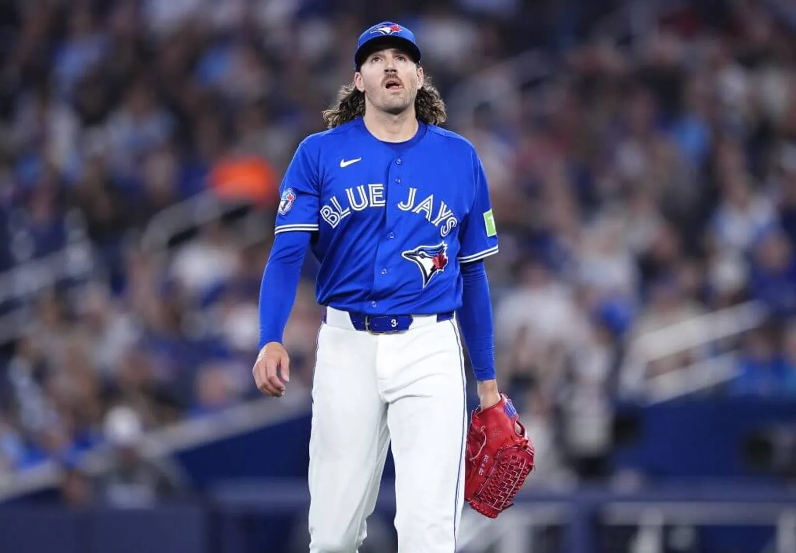 Toronto pitcher Kevin Gausman walks off the mound after the first inning against the Tampa Bay Rays on July 21 in Toronto.